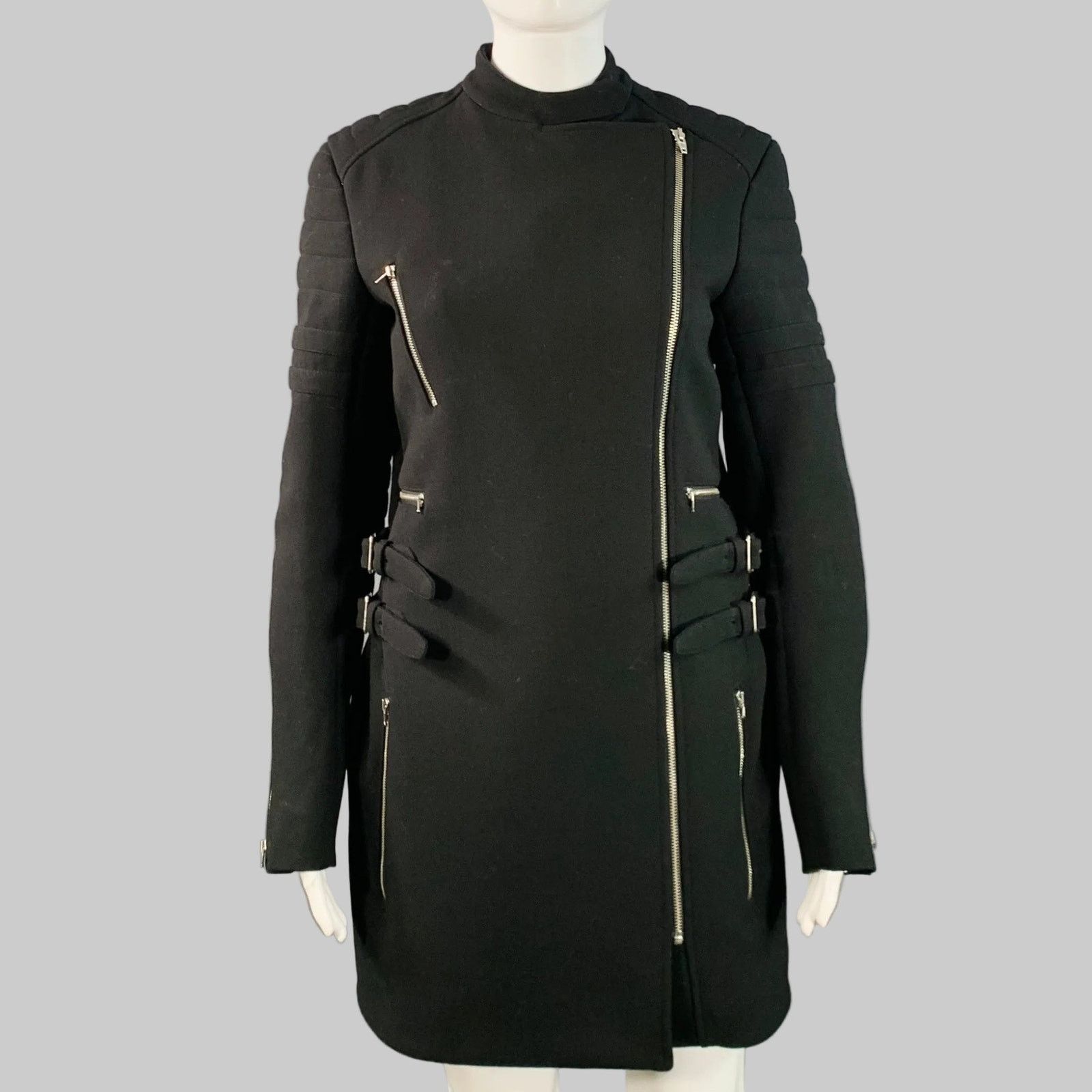 Celine CELINE Size 4 Black Wool Zippers Detail Bondage Coat Size S / US 4 / IT 40 - 1 Thumbnail