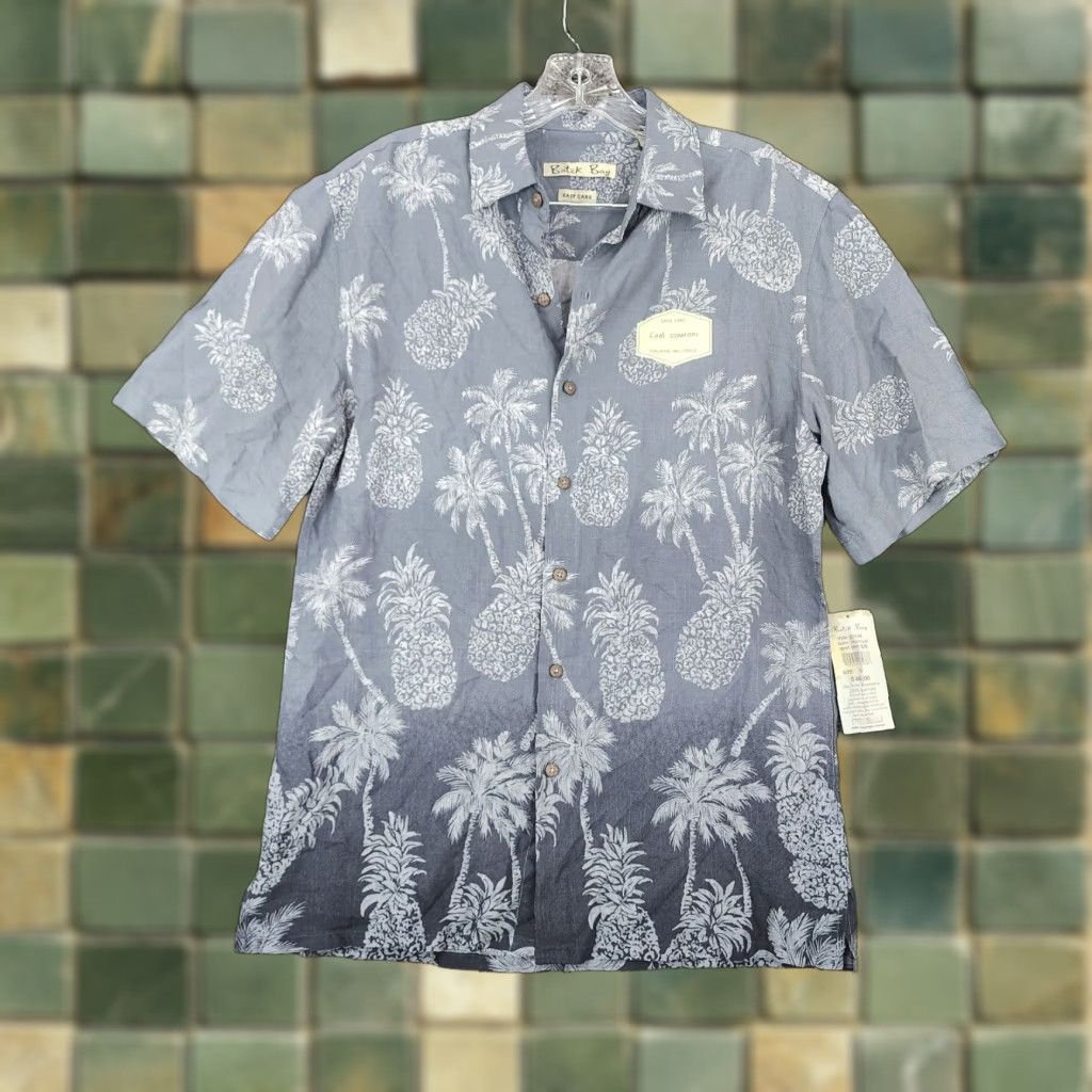 Vintage VINTAGE Batik Bay Charcoal Palm Tree Pineapple Button-Up Shirt Adult Small Gray Palm 90s Mens Size US 29 - 1 Thumbnail