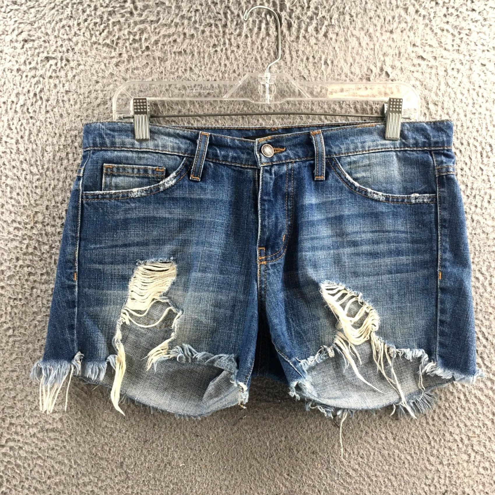 Vintage Flying Monkey Cutoff Distressed Jean Shorts Womens 27 Blue Denim Mid Rise Zip Shorts Denim Blue 90s Modern Womens Size 27" / US 4 / IT 40 - 2 Thumbnail