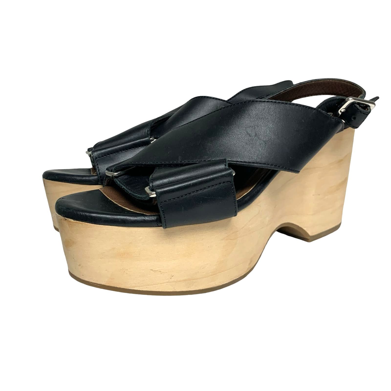 Marni Marni Womens Size 39 Black Leather Wood Platform Sandals Size US 9 / IT 39 - 1 Thumbnail