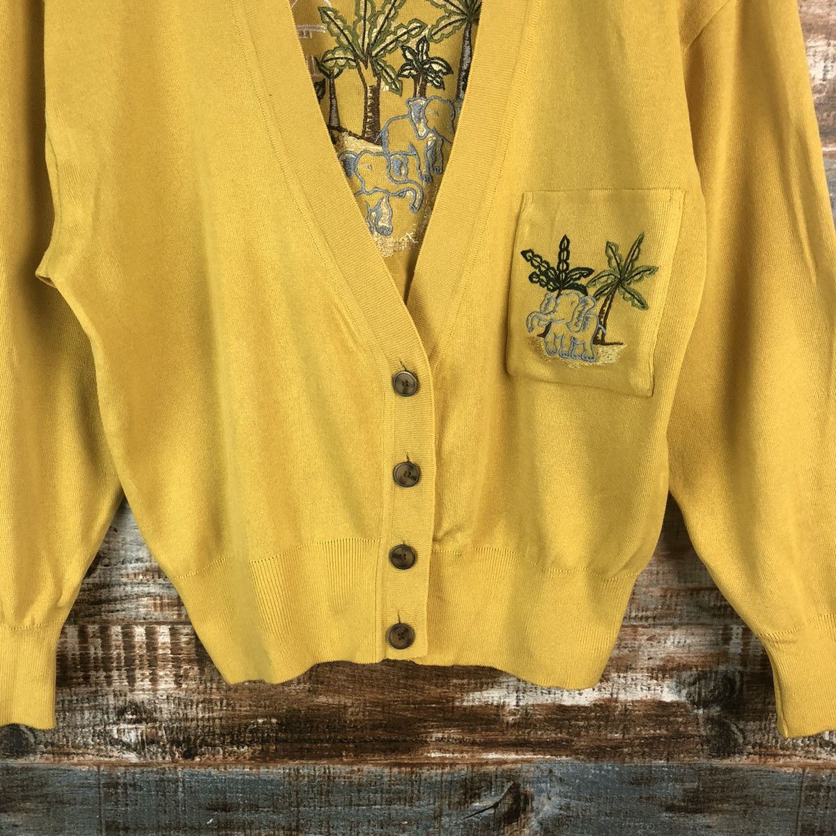 Japanese Brand × Vintage Eljuone elephant Yellow Cardigan Knitwear #A2284 Size M / US 6-8 / IT 42-44 - 6 Thumbnail