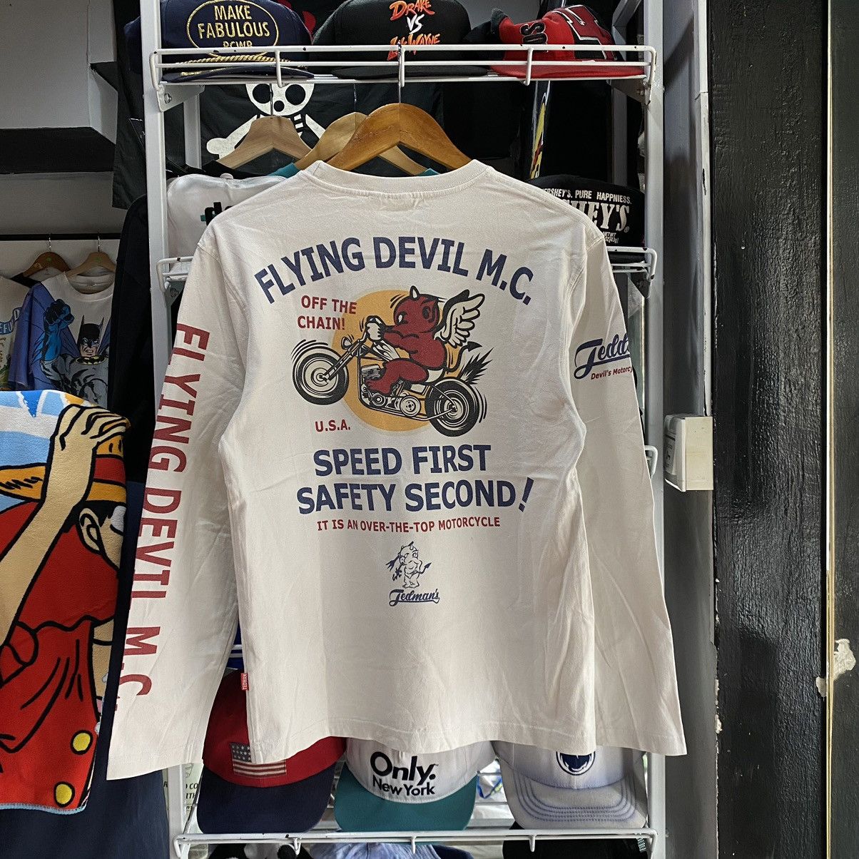 image of tedman Red Flying Devil Air Force Motorsport Longsleeve in White, Men's (Size Medium)