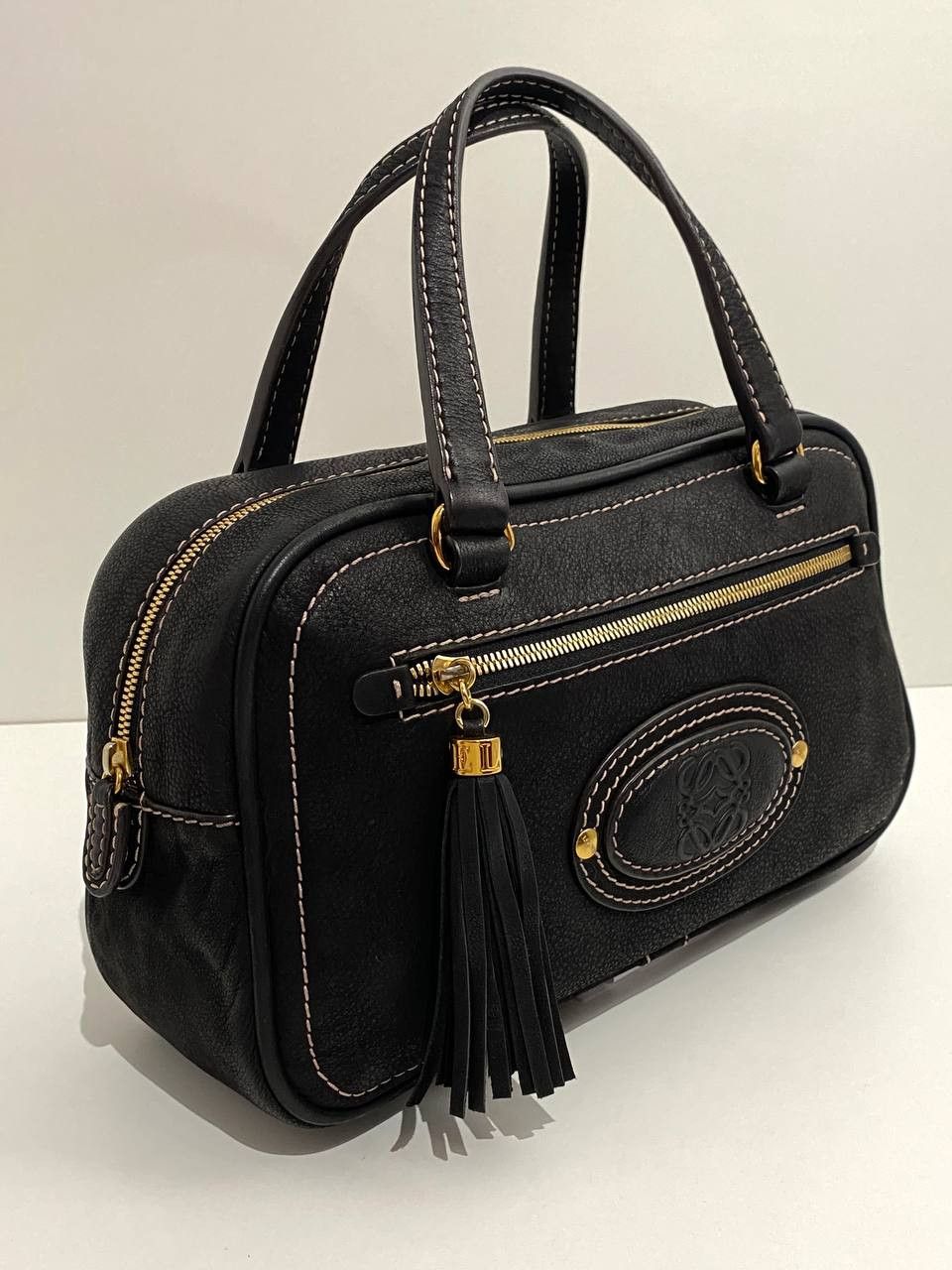 Loewe Loewe Logo Black Leather Black Bowling Tote Hand Bag Size ONE SIZE - 5 Thumbnail