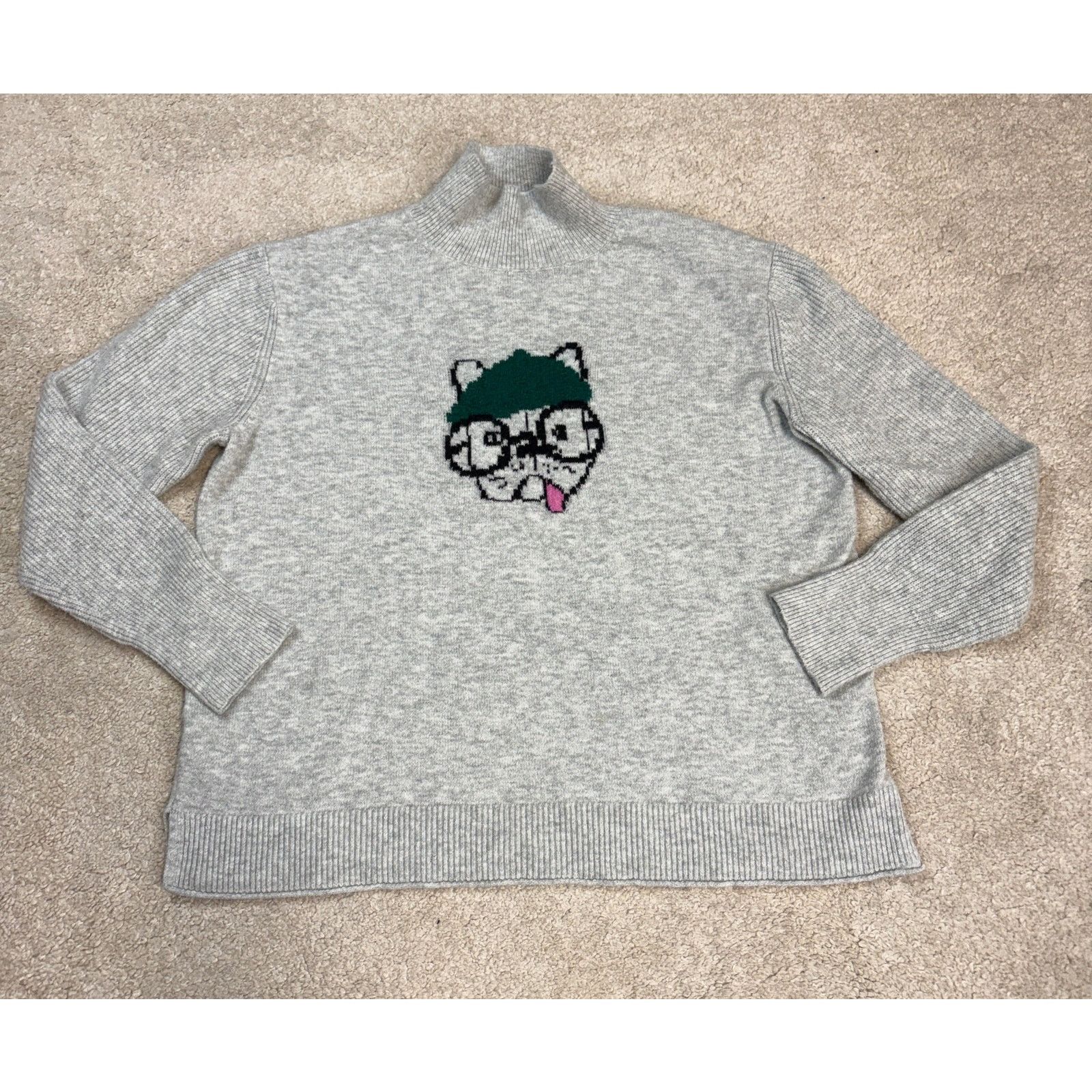 Loft LOFT French Bulldog Mock Neck Gray Cotton-Blend Sweater M Size M / US 6-8 / IT 42-44 - 2 Thumbnail