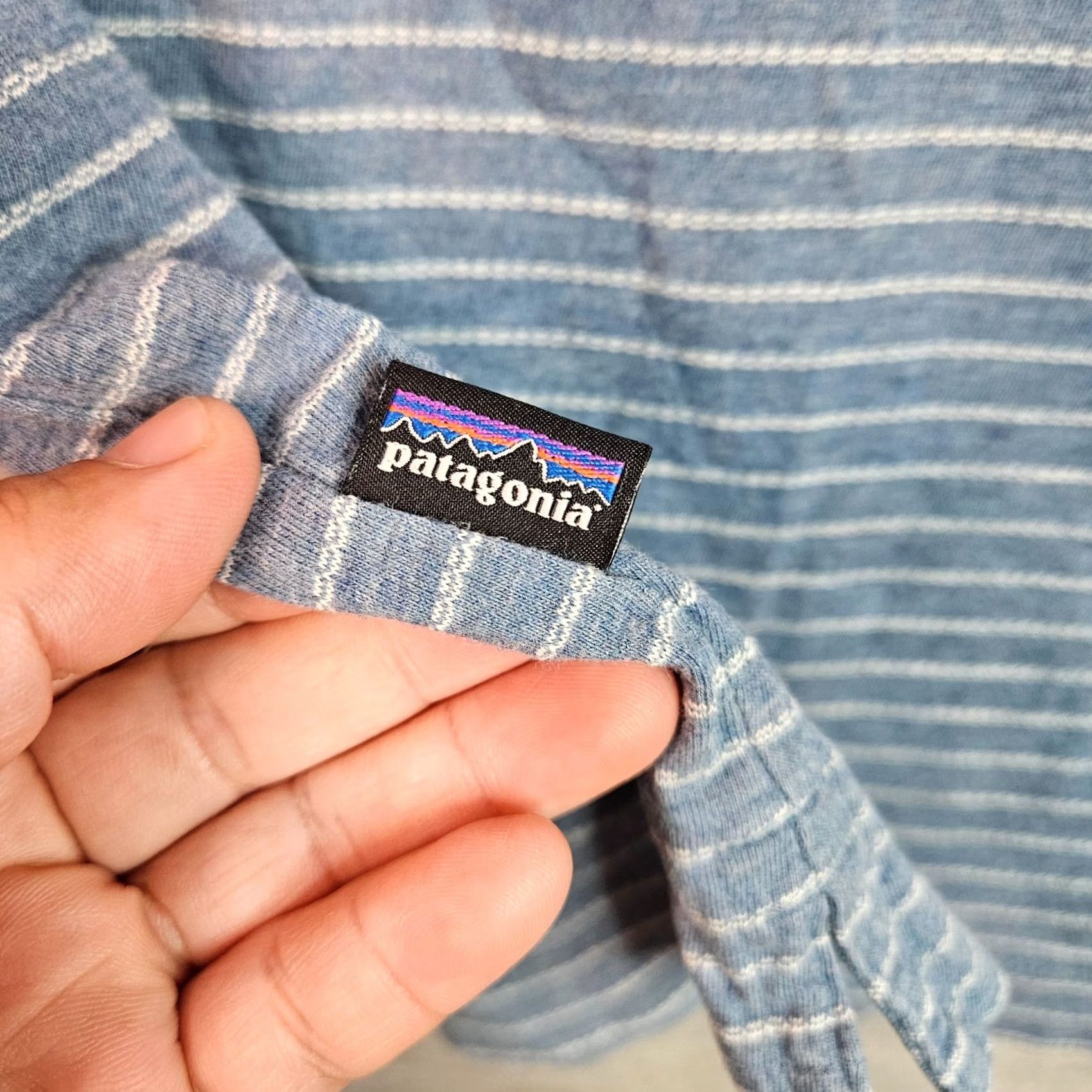 Patagonia Patagonia Polo Shirt Striped Short Sleeve Button Up Blue White Men's S Casual, Outdoor, Travel, Activewear, Sports Size US S / EU 44-46 / 1 - 6 Thumbnail
