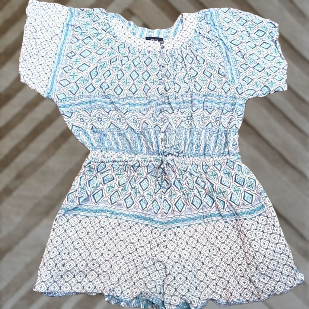 Vintage Vici Women's Romper Blue Short Sleeve One-Piece Casual Summer L Size 36" / US 14 / IT 50 - 1 Thumbnail
