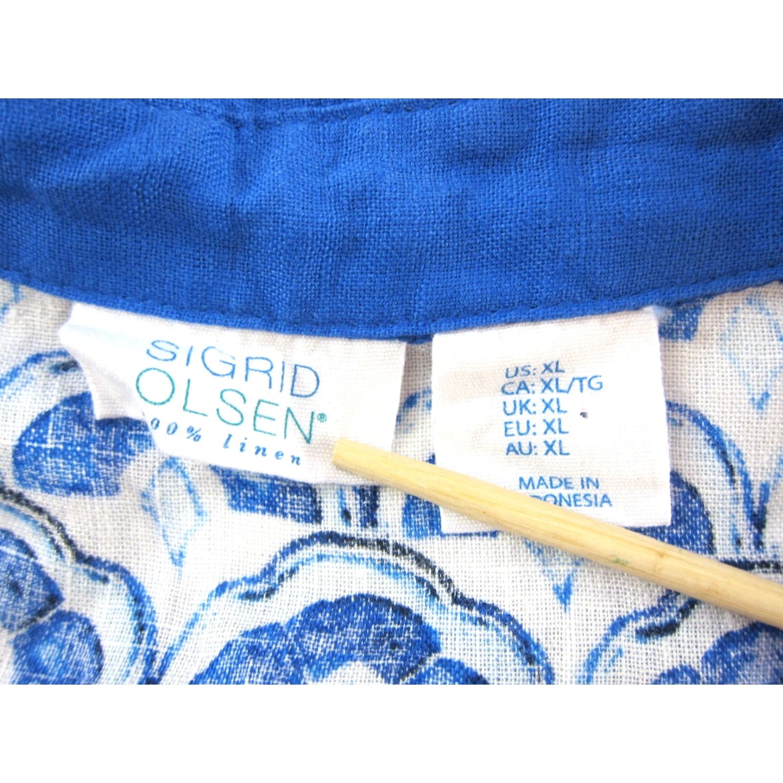 Vintage Sidrid Olsen 100% Linen Blue White Fan Motif Collared 3/4 Sleeve Blouse XL Size XL / US 12-14 / IT 48-50 - 3 Thumbnail