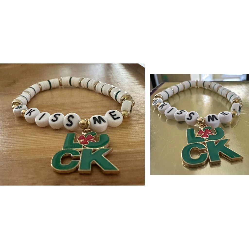 Handmade St Patricks Day Bracelet New Puka Beads Lucky Kiss Me Size ONE SIZE - 9 Thumbnail