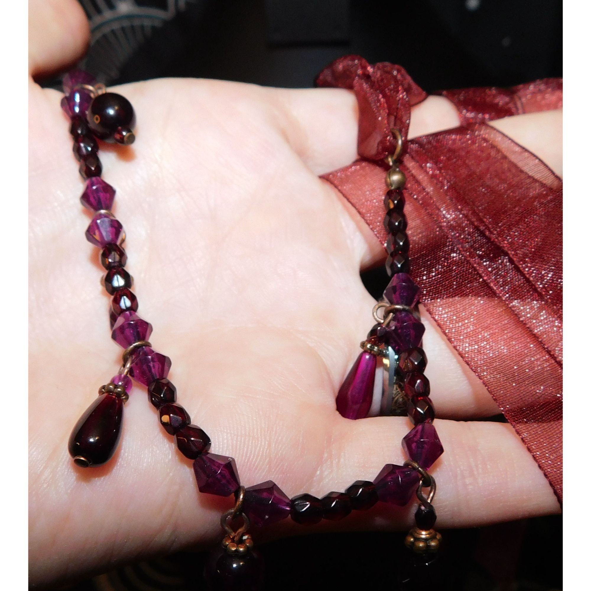 Handmade Handmade Gothic Red And Purple Tie On Beaded Necklace Size ONE SIZE - 5 Thumbnail