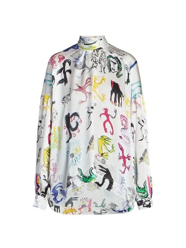 image of Balenciaga O1Mt1Gz0524 Artist Doodles Fluid Vareuse In Multicolor, Women's (Size Medium)