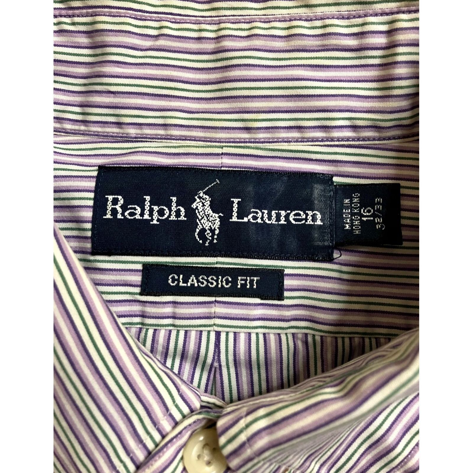 Polo Ralph Lauren VINTAGE Polo Ralph Lauren Dress Shirt Mens 16.5 Purple Stripe BD 32/33 Made in Hong Kong Cotton Size US XL / EU 56 / 4 - 7 Thumbnail
