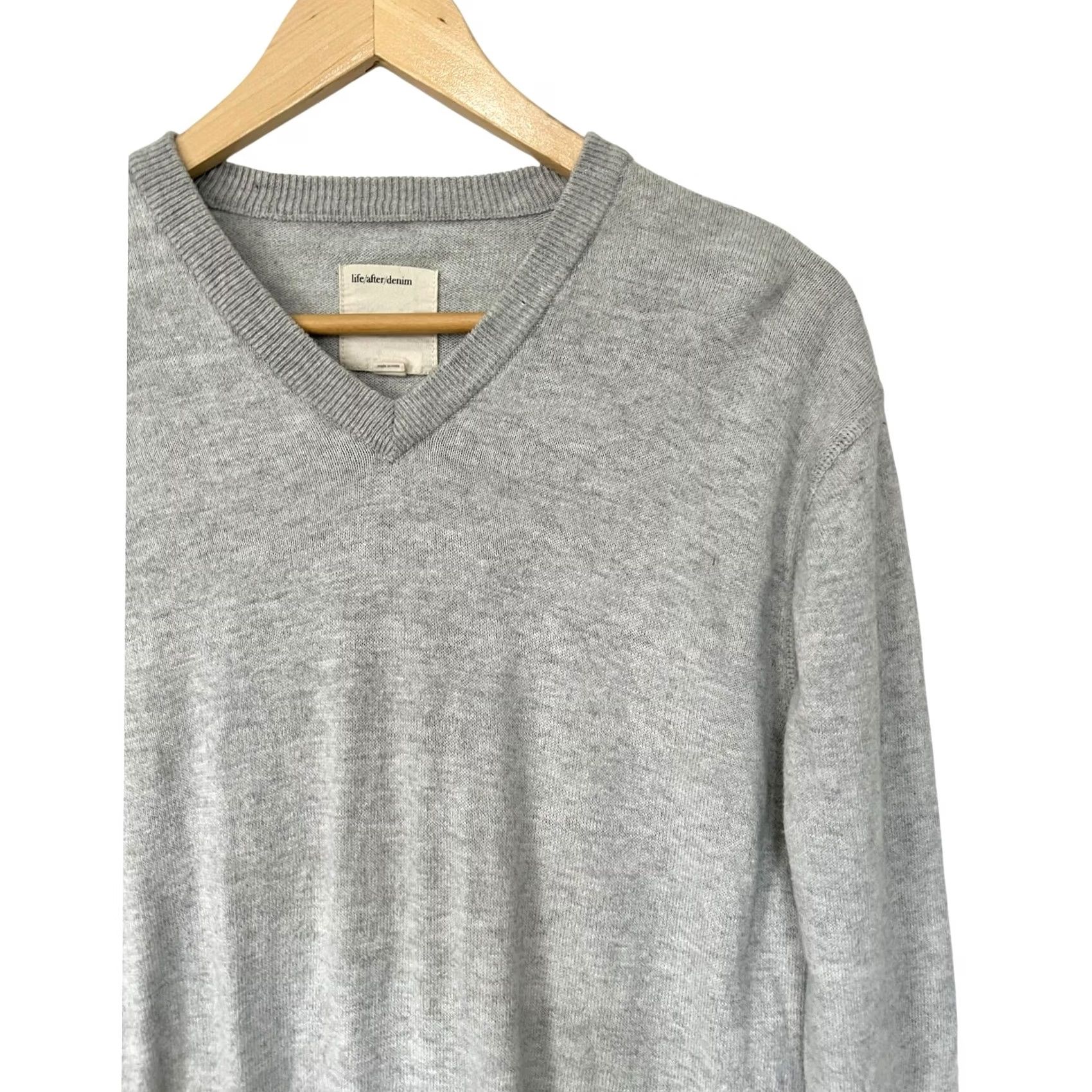 Vintage Life After Denim Men’s M Gray V-Neck Pullover Sweater Cotton Cashmere Blend Shirt Size US M / EU 48-50 / 2 - 2 Thumbnail