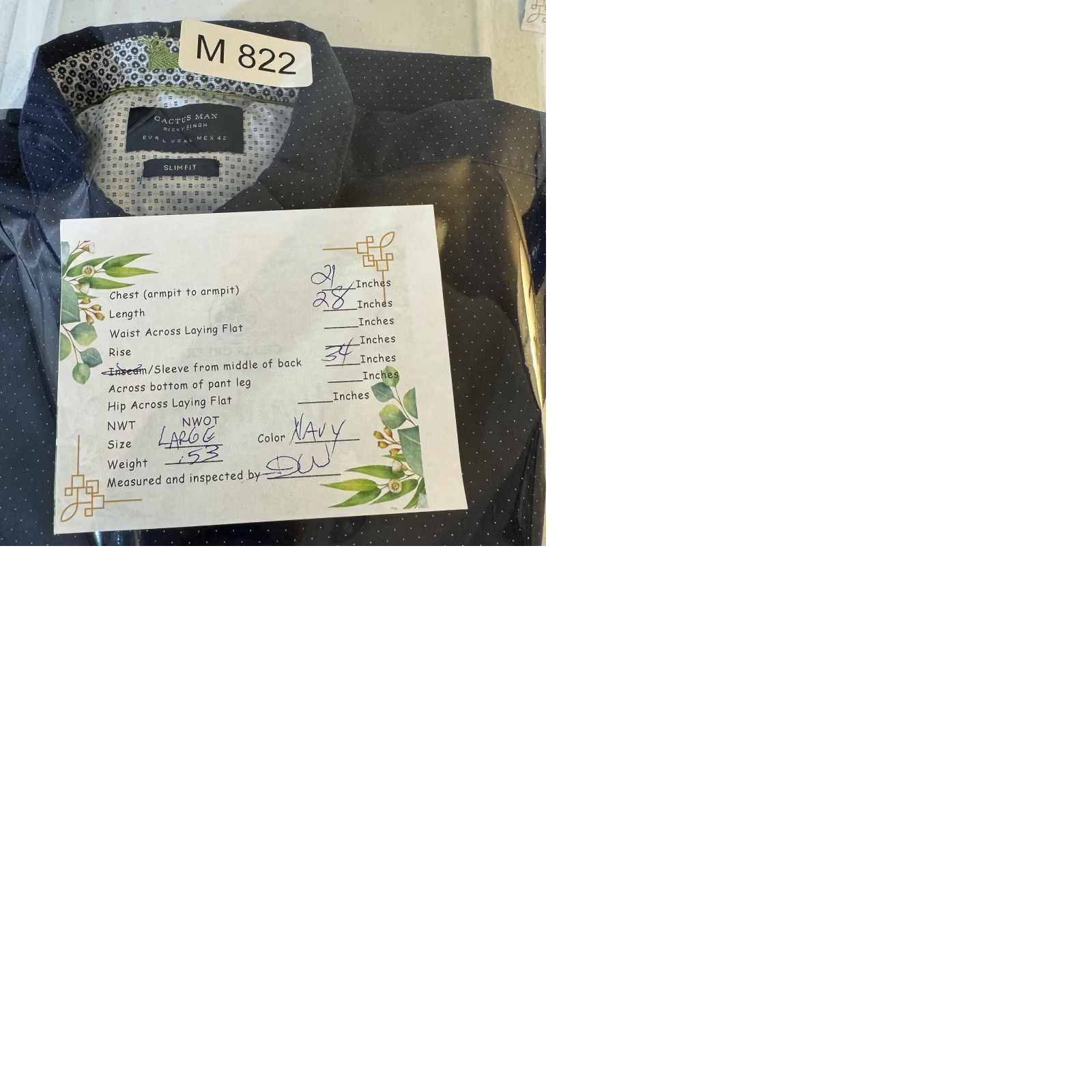 Vintage Cactus Man Shirt Navy Polka Dot Slim Button-Up L Adult Mens Size US L / EU 52-54 / 3 - 10 Thumbnail