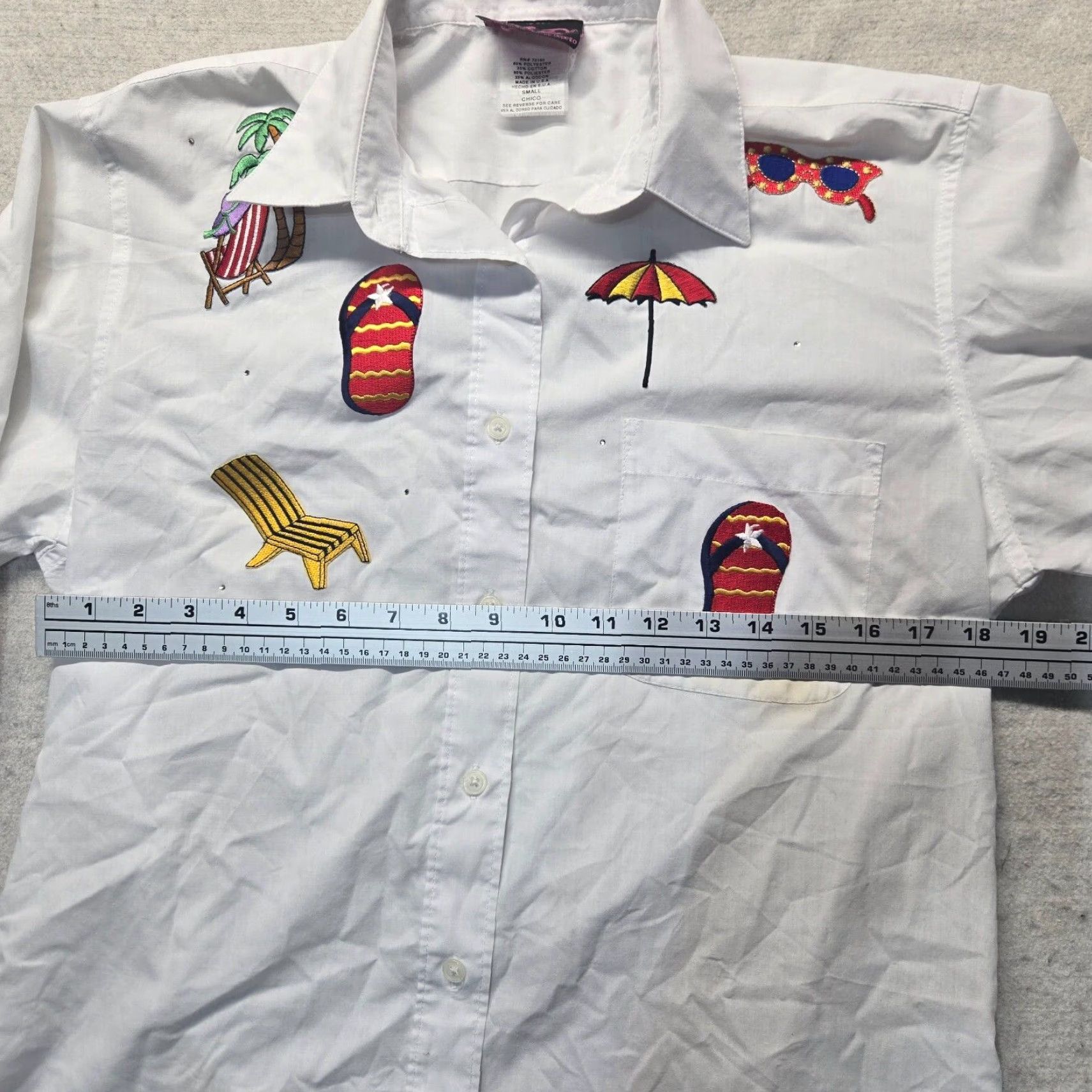 Vintage PGB Shirt Beach White Long Sleeve Embroidered Rhinestones Adult Womens Small Size S / US 4 / IT 40 - 5 Thumbnail