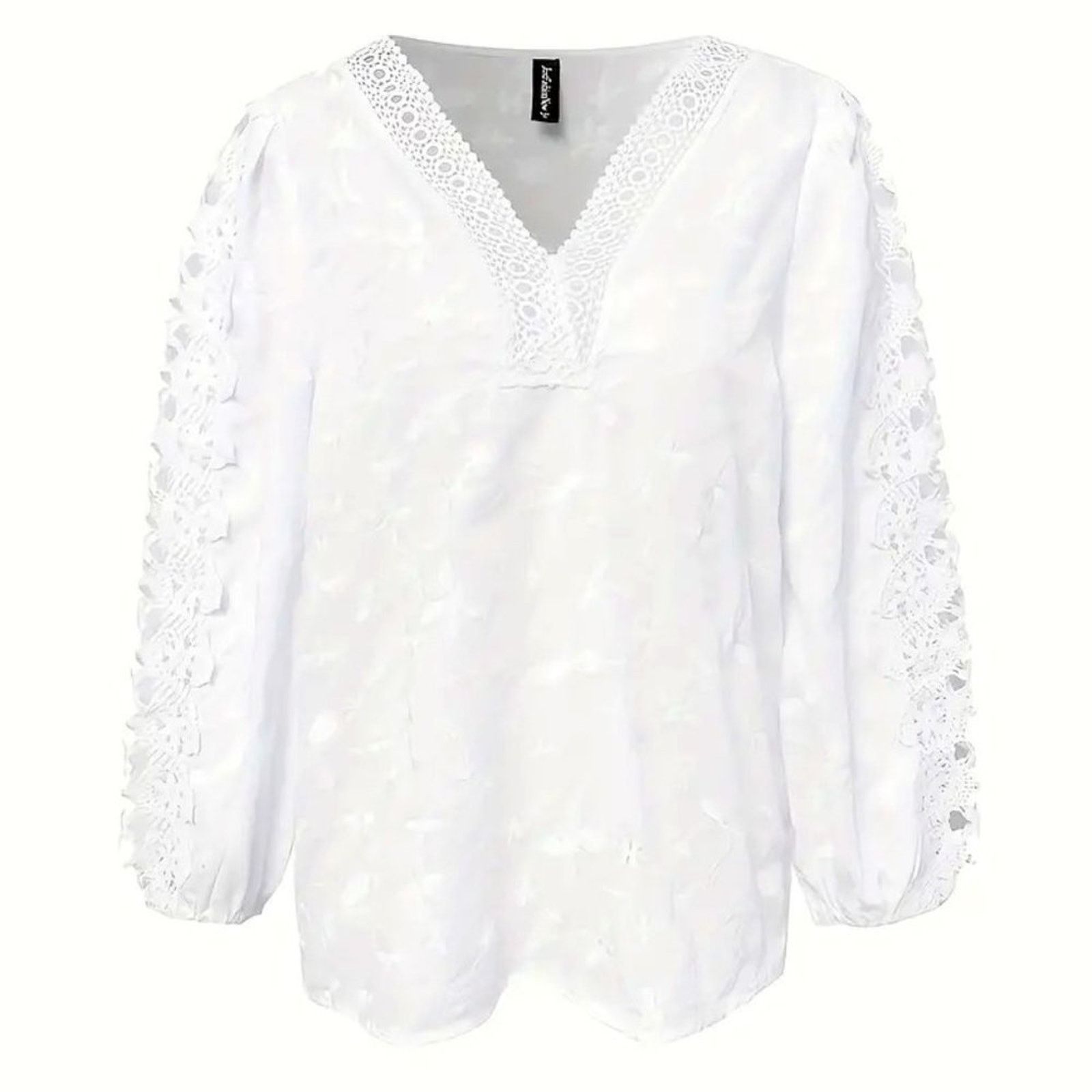 Other Contrast Lace Jacquard V Neck Blouse White Floral XXL (14) Size XL / US 12-14 / IT 48-50 - 4 Thumbnail