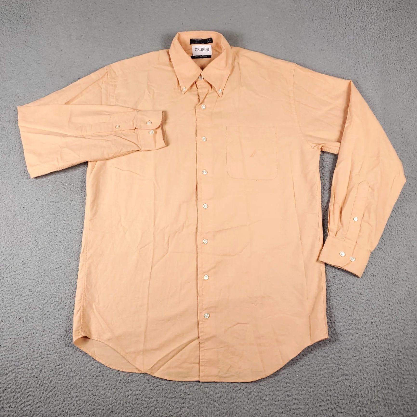 Nautica Nautica Dress Shirt Mens Size 15.5 Orange Button-Down Long Sleeve Formal Business Casual 100% Cotton Regular Mens Size 40R - 3 Thumbnail