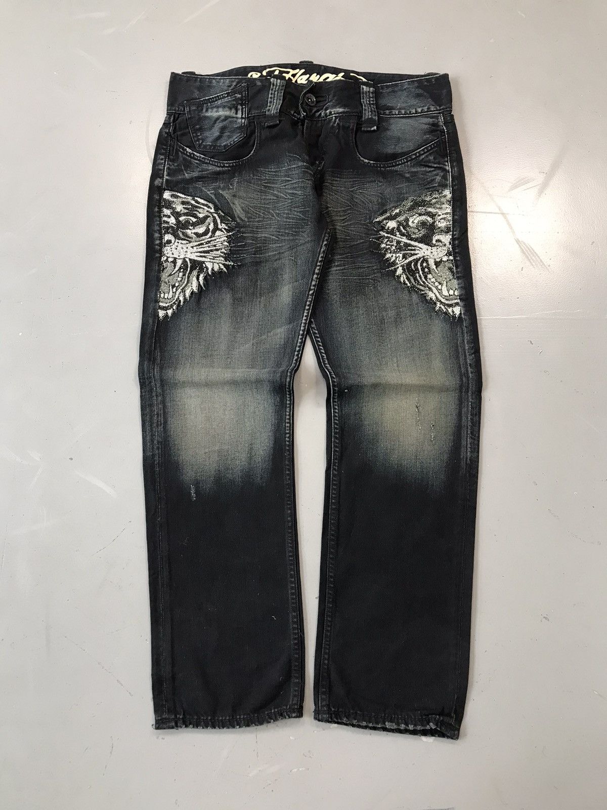 Christian Audigier × Ed Hardy × Vintage Vintage Edhardy crazy tiger 🐯 embroidered denim Size US 39 - 1 Thumbnail