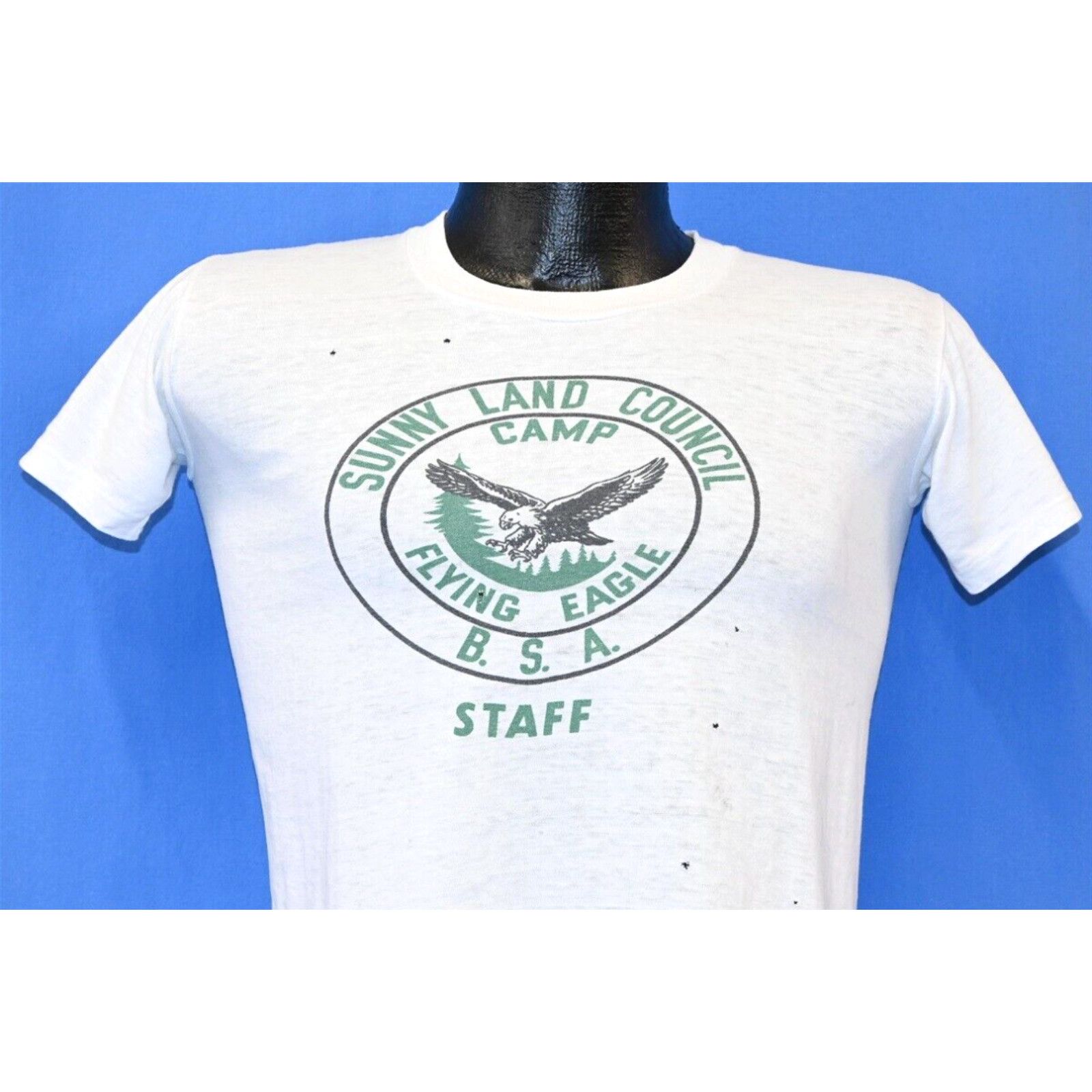 image of Vintage 60S Sunny Land Council Boy Scout Staff Camp Eagle Bsa T-Shirt Scouting S in White (Size Sma