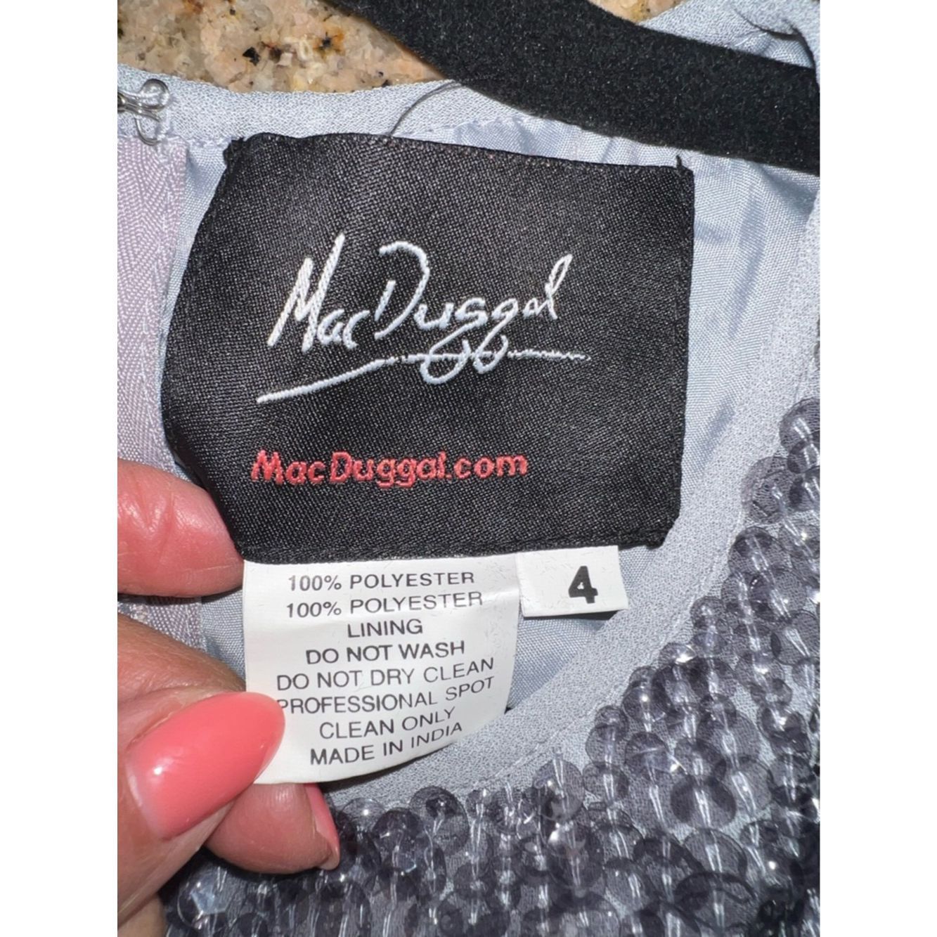 Mac Duggal Mac Duggal 10509 Beaded Sequin Midi Dress Silver Gray Sleev Size S / US 4 / IT 40 - 4 Thumbnail