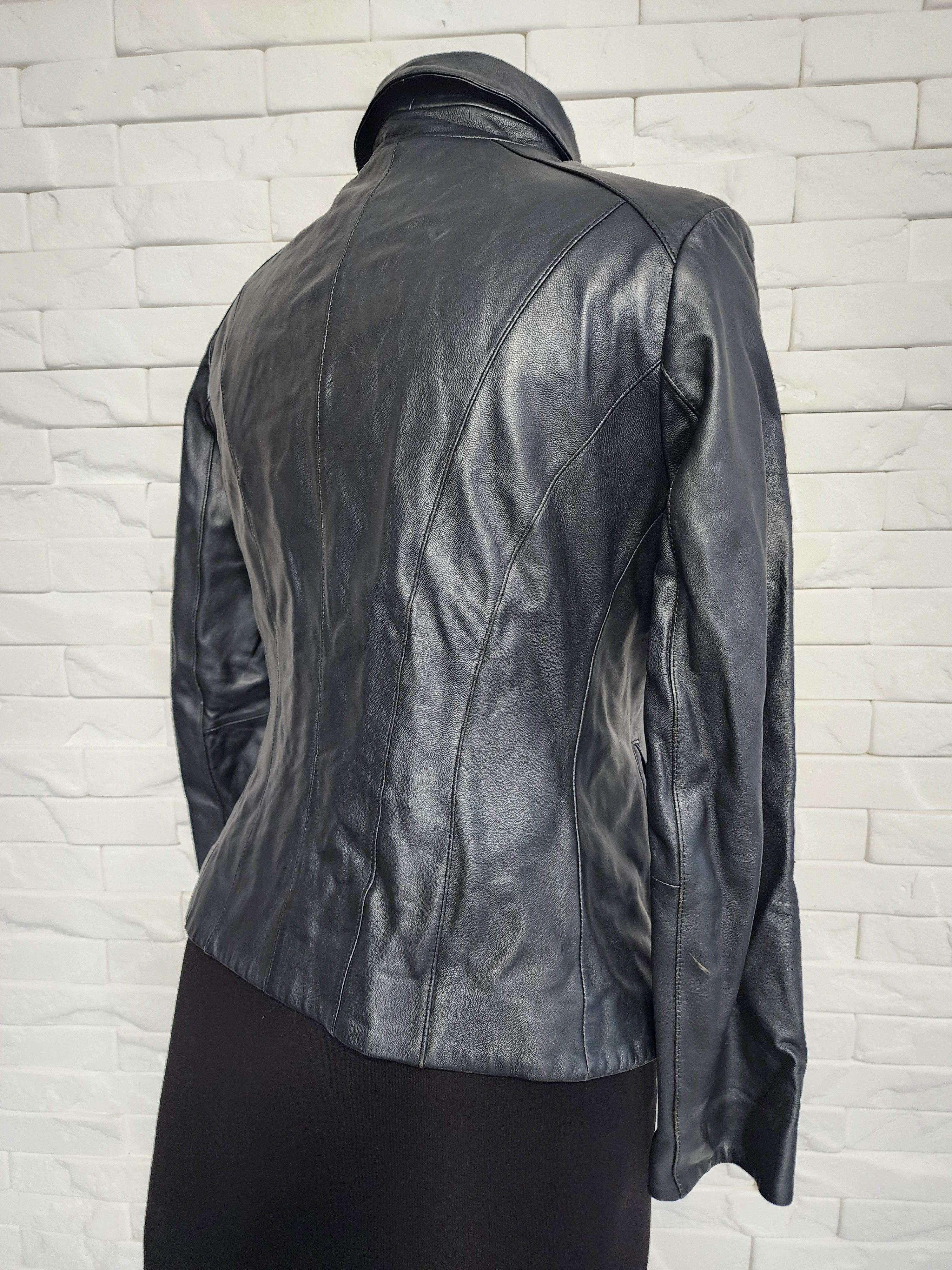Marks & Spencer Gray Leather Jacket: Women's Sport Jacket with Metal Zipper Size M / US 6-8 / IT 42-44 - 5 Thumbnail