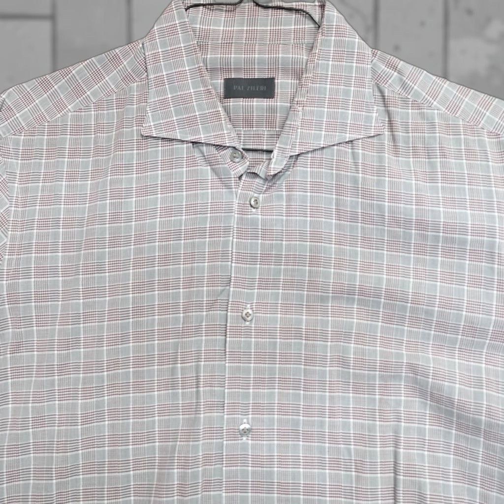 Pal Zileri VINTAGE Pal Zileri Shirt 17 XL Gray Red Plaid 100% Cotton Women? Mens? Size US XL / EU 56 / 4 - 1 Thumbnail