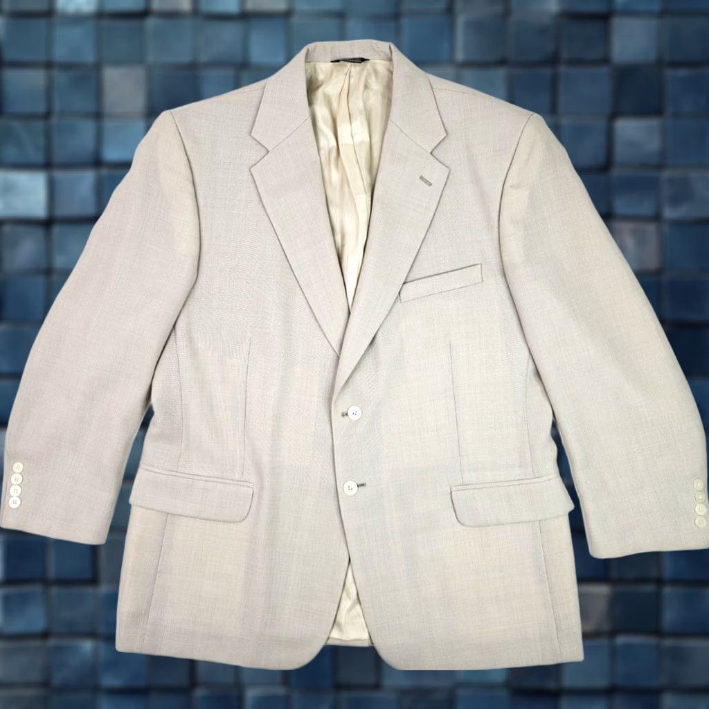 Vintage VINTAGE Wall Street Collection Blazer Coat Worsted Wool Dacron Ivory Cream 44R Men Regular Chest 46" Navy?? Size 44R - 1 Thumbnail