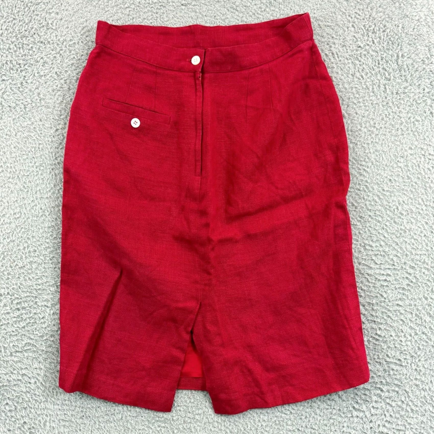 Brooks Brothers VINTAGE Brooks Brothers Skirt Womens 12 Red Pencil Irish Linen 80s Knee Length Size 34" / US 12 / IT 48 - 6 Thumbnail