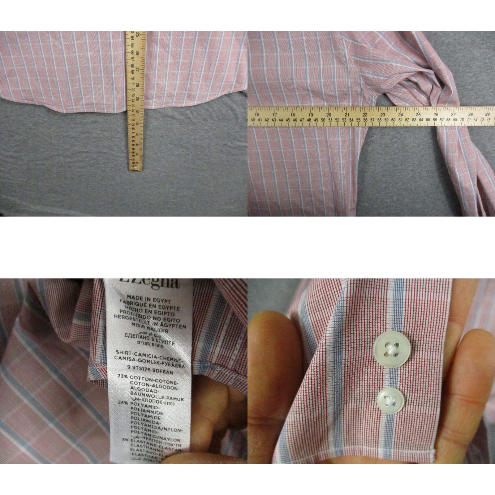 Z Zegna Z Zegna Dress Shirt Men Salmon Plaid Long Sleeve Stretch 41 / 16 Drop 8 Fit Size 42R - 8 Thumbnail