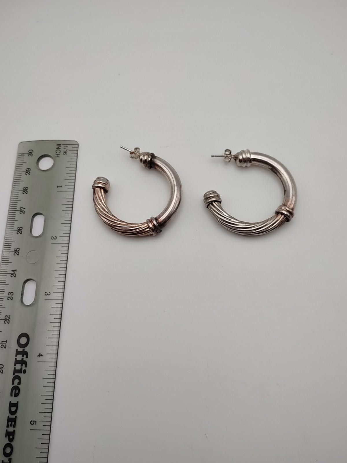 The Unbranded Brand Heavy Italian Sterling Silver Ribbed Hoop Earrings Size ONE SIZE - 4 Thumbnail