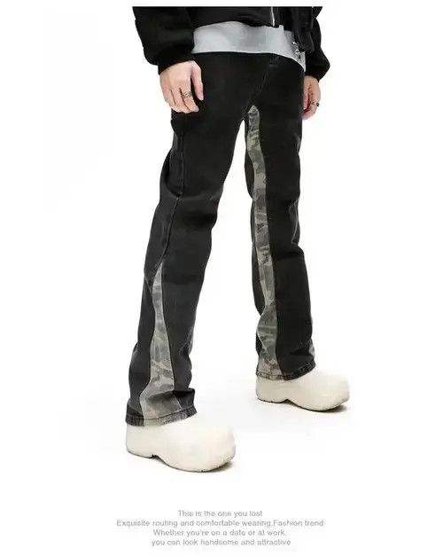 Other Camouflage Patchwork Straight Black Jeans Mens Size US 30 / EU 46 - 3 Thumbnail