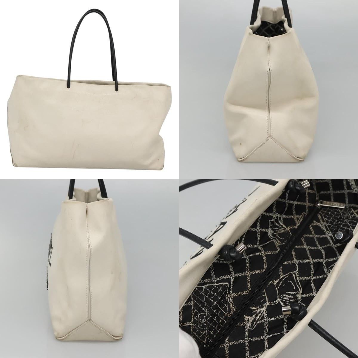 Chanel Chanel Tote Bag Leather White Silver CC Size ONE SIZE - 3 Thumbnail