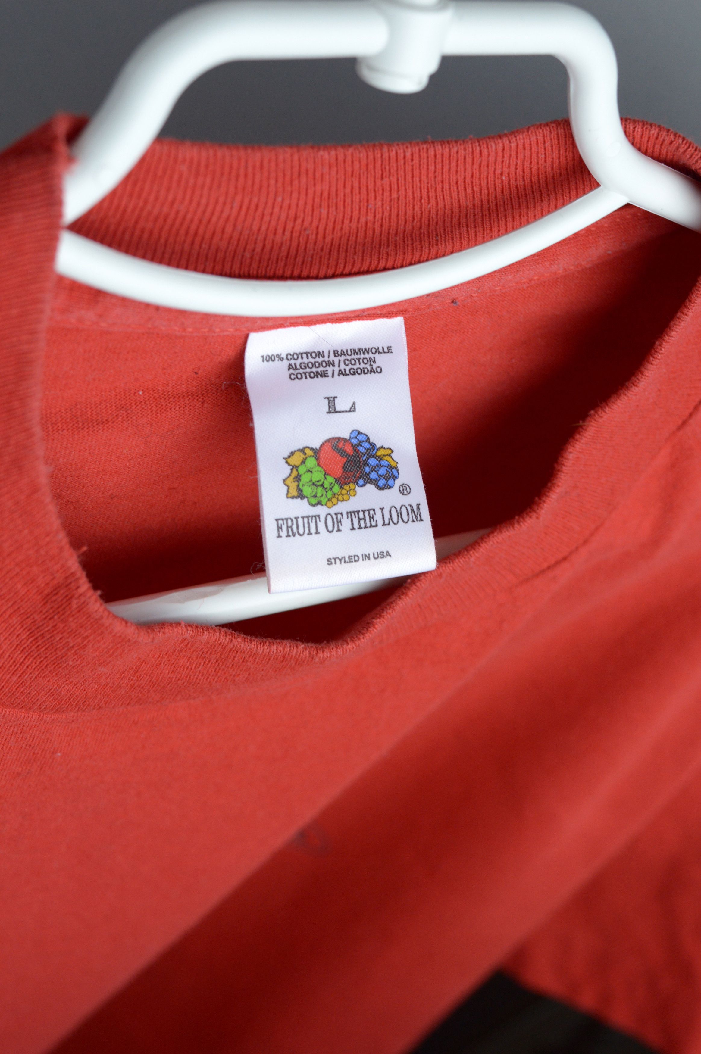 Vintage Vintage Fruit Of The Loom Blank Red t shirt Size US L / EU 52-54 / 3 - 5 Thumbnail