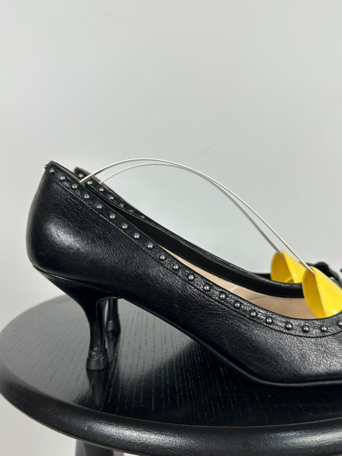 Prada Prada Black Leather Studded Bow Kitten Heels Pumps Size US 9 / IT 39 - 13 Thumbnail