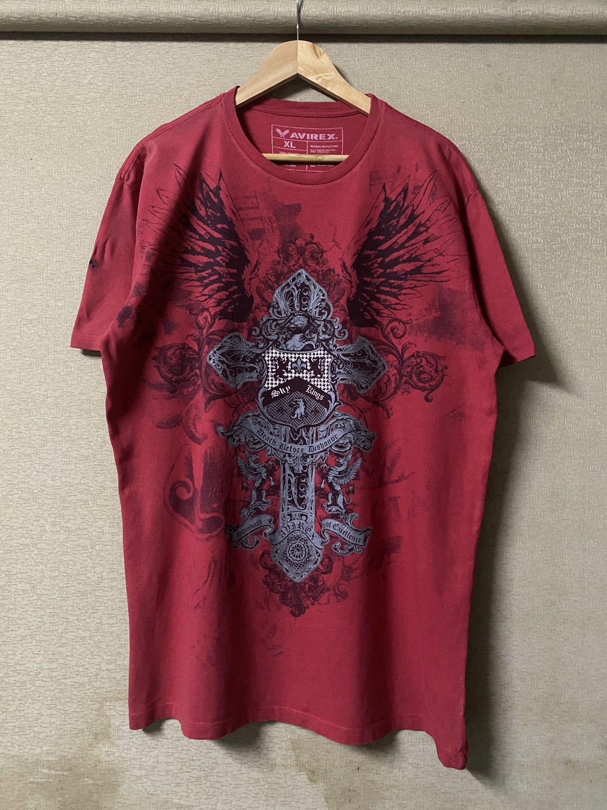 Affliction × Avirex Avirex Grunge Affliction Cross Wings Tee Size US XL / EU 56 / 4 - 1 Thumbnail