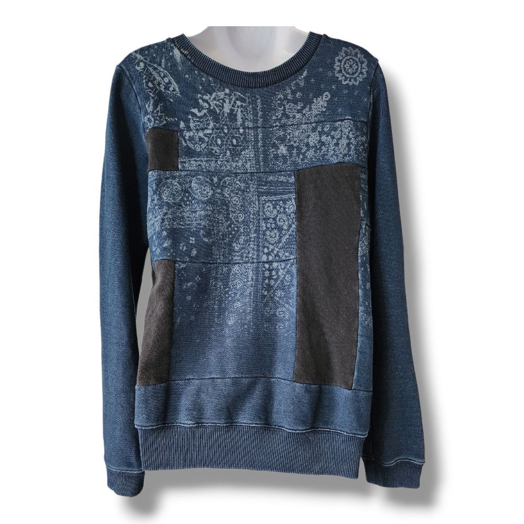 image of Men's Diesel Distressed Blue Patchwork Sweatshirt Size Small