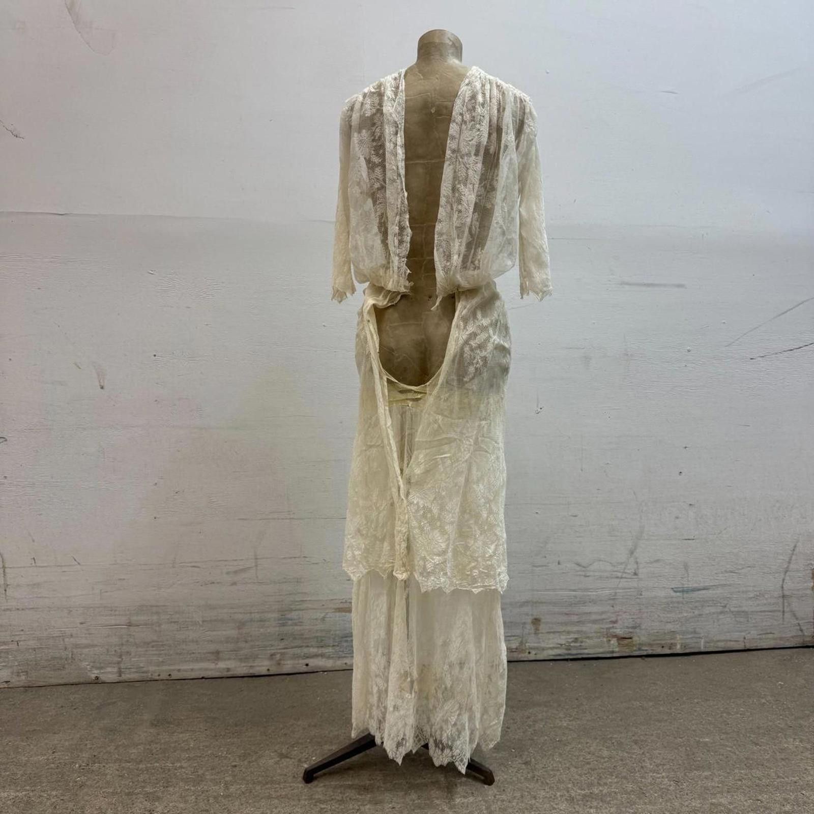 Other Antique 1910s Edwardian Tea Gown XS White Cotton Lace Dress Size XS / US 0-2 / IT 36-38 - 8 Thumbnail