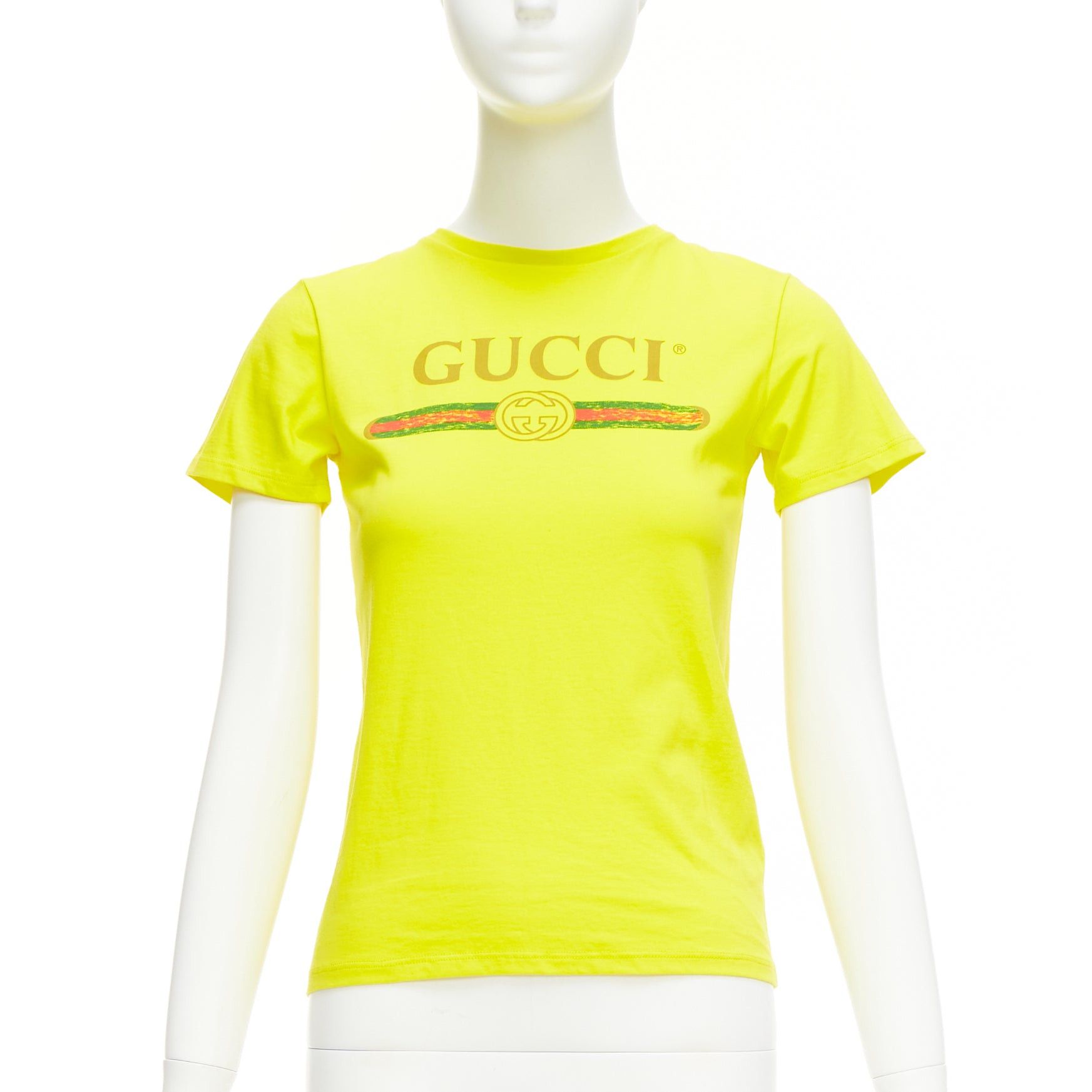 image of Gucci Kids Bright Yellow Vintage Logo Crew Neck Tshirt 10Y Xs