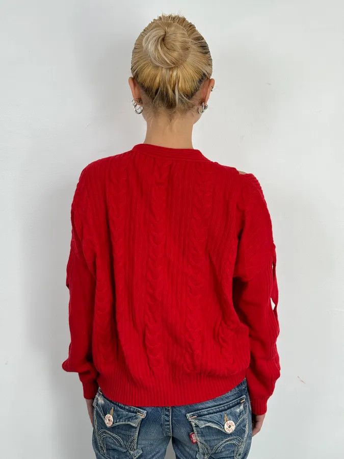 Moschino Moschino Perfored Red Geometrical Cardigan Size S / US 4 / IT 40 - 3 Thumbnail