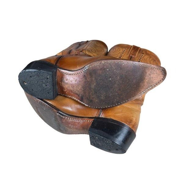 Genuine Leather × Vintage Vintage Double-H Cowboy Western Boots USA Made Patina Saddle Size US 10.5 / EU 43-44 - 15 Thumbnail