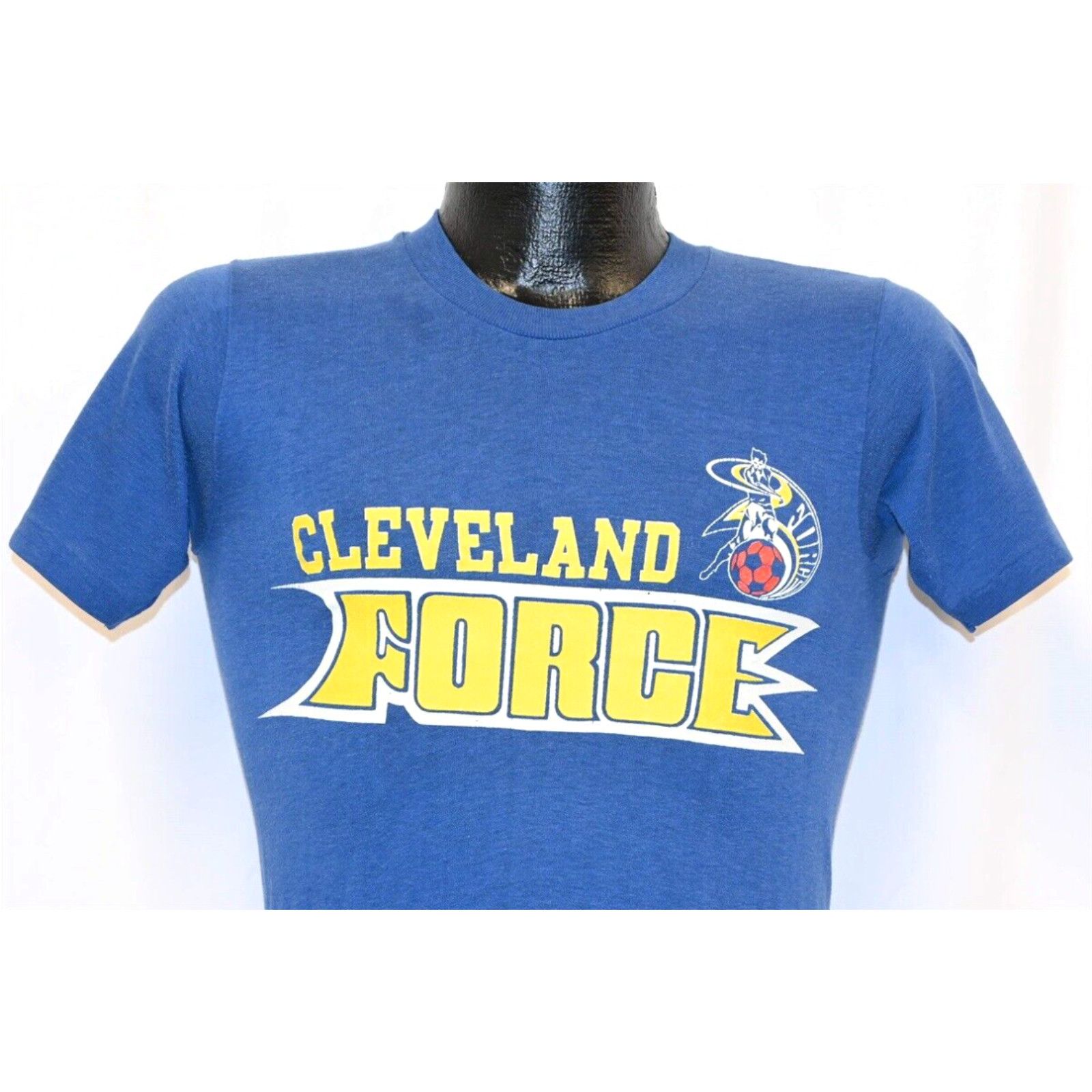 image of Vintage 80's Cleveland Force Team Major Indoor Soccer League Blue T-Shirt Xs in White, Men's