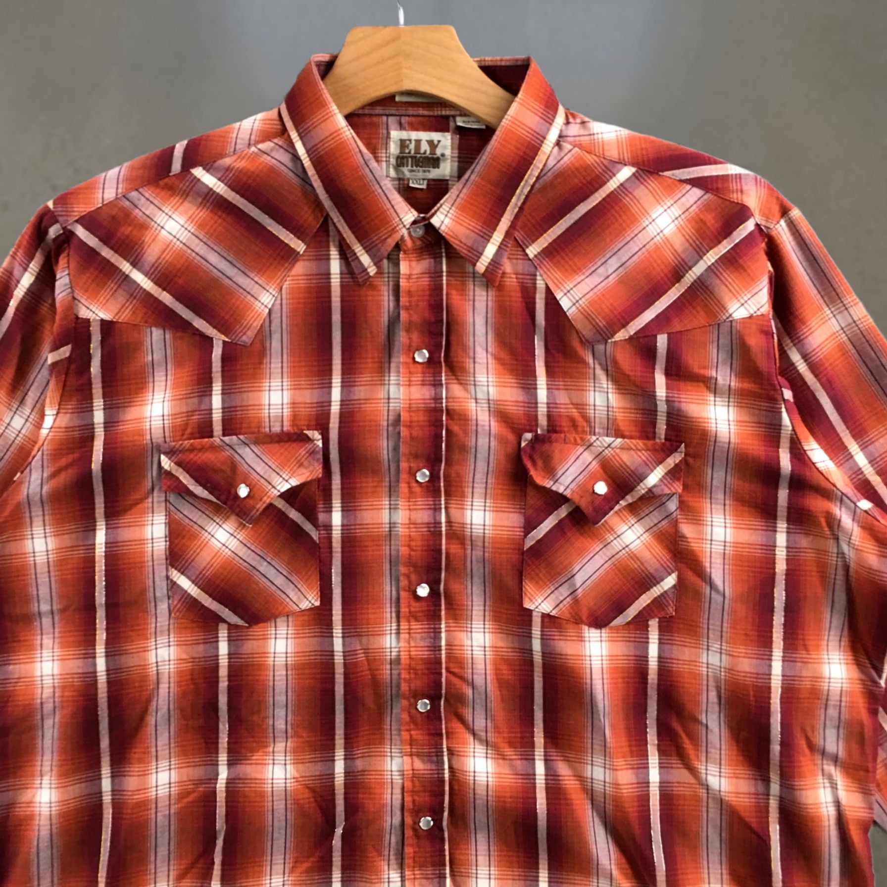 Vintage Ely Cattleman Button Up Shirt Mens XXL Tall Orange Plaid Long Sleeve Collared Size US XXL / EU 58 / 5 - 1 Thumbnail