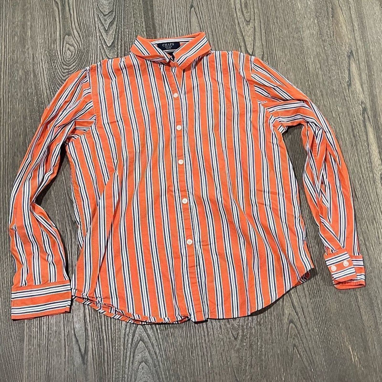 Chaps Chaps Womens Orange Striped Front Dress Shirt Size Petite M Size M / US 6-8 / IT 42-44 - 1 Thumbnail