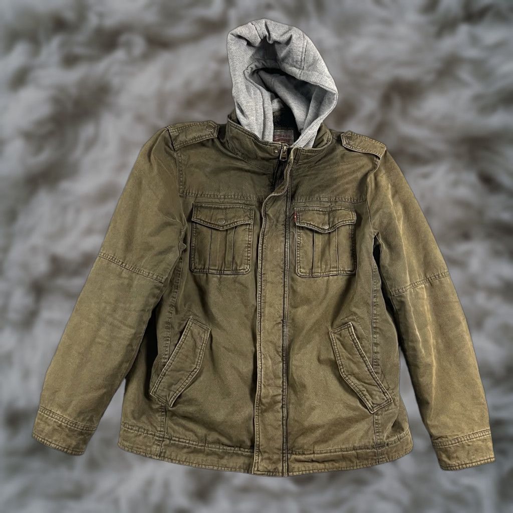 VINTAGE Levis Trucker Jacket Mens L Brown Sherpa Lined Hooded Full Zip Heavyweight Casual