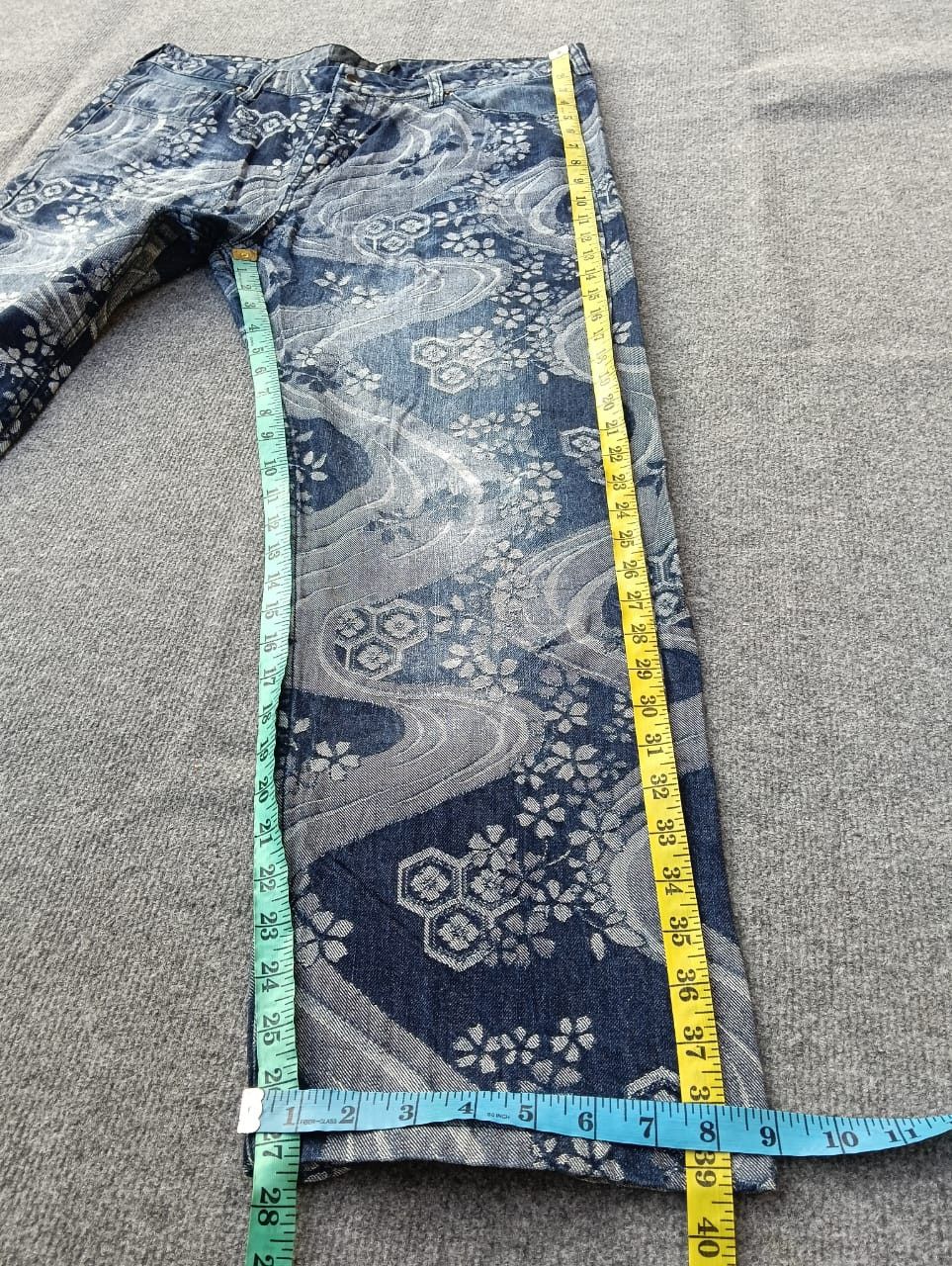 Karakuri Tamashii YASHI MU Japanese Jacquard Woven Kimono Print Denim Jeans Size US 35 - 8 Thumbnail