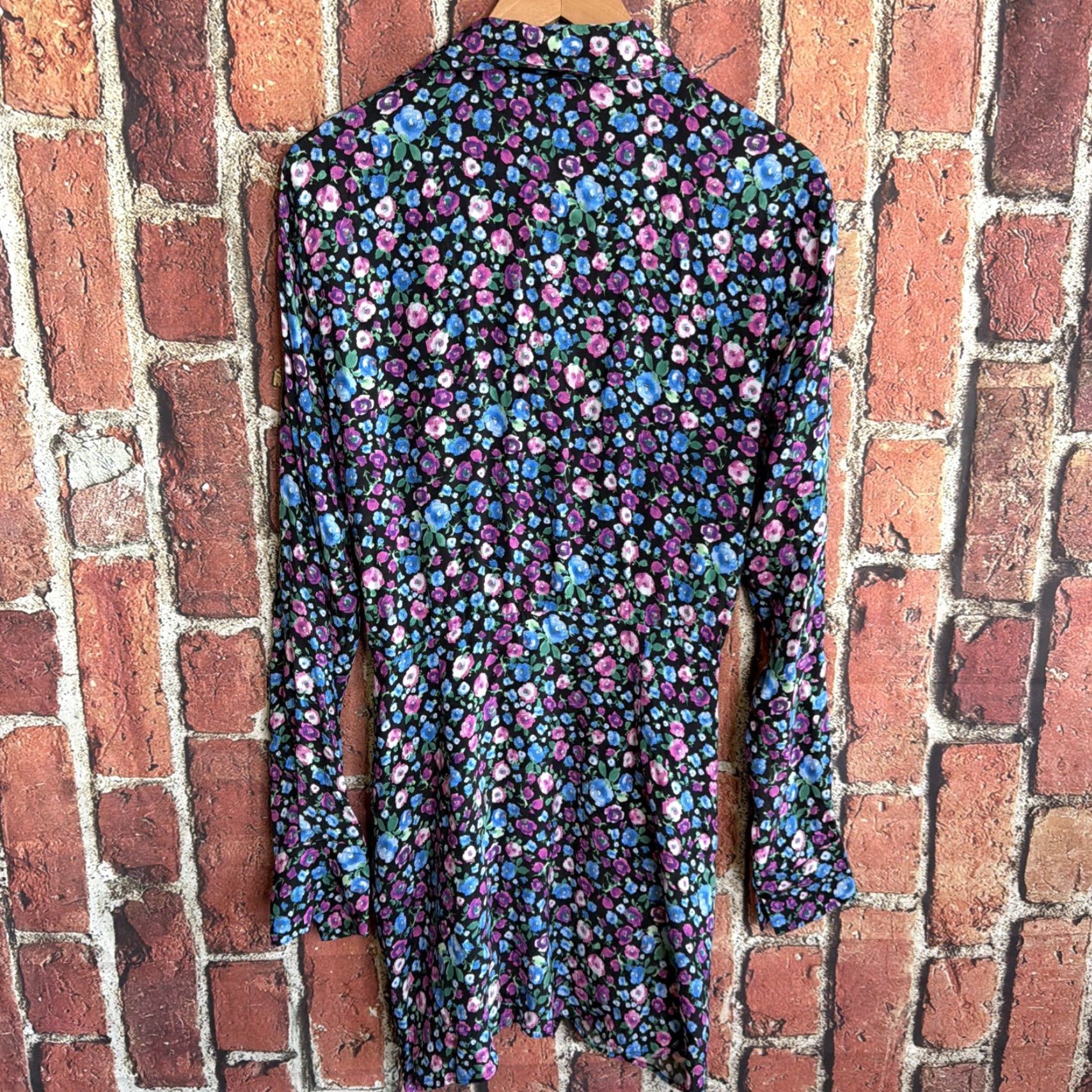 Zara Zara Womens Black Floral Long Sleeve Mini Dress Polyester S Wrap Dress V-Neck Tie Knee Length Size S / US 4 / IT 40 - 3 Thumbnail