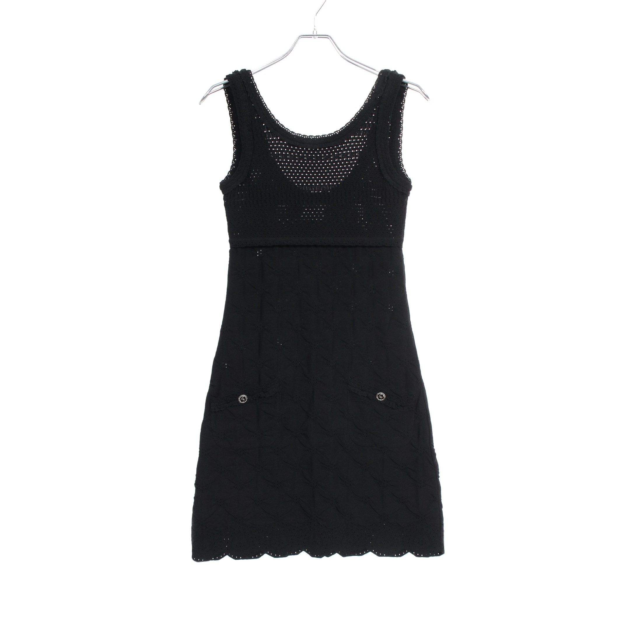 Chanel Chanel Knit Dress No Sleeve Rayon Black Color-Block Size ONE SIZE - 1 Thumbnail