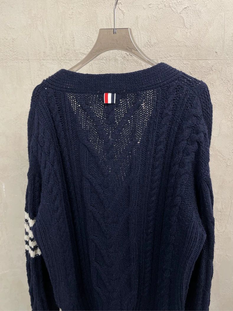 Thom Browne Thom browne Dark blue four-striped thick wool cardigan jac Size US XL / EU 56 / 4 - 4 Thumbnail