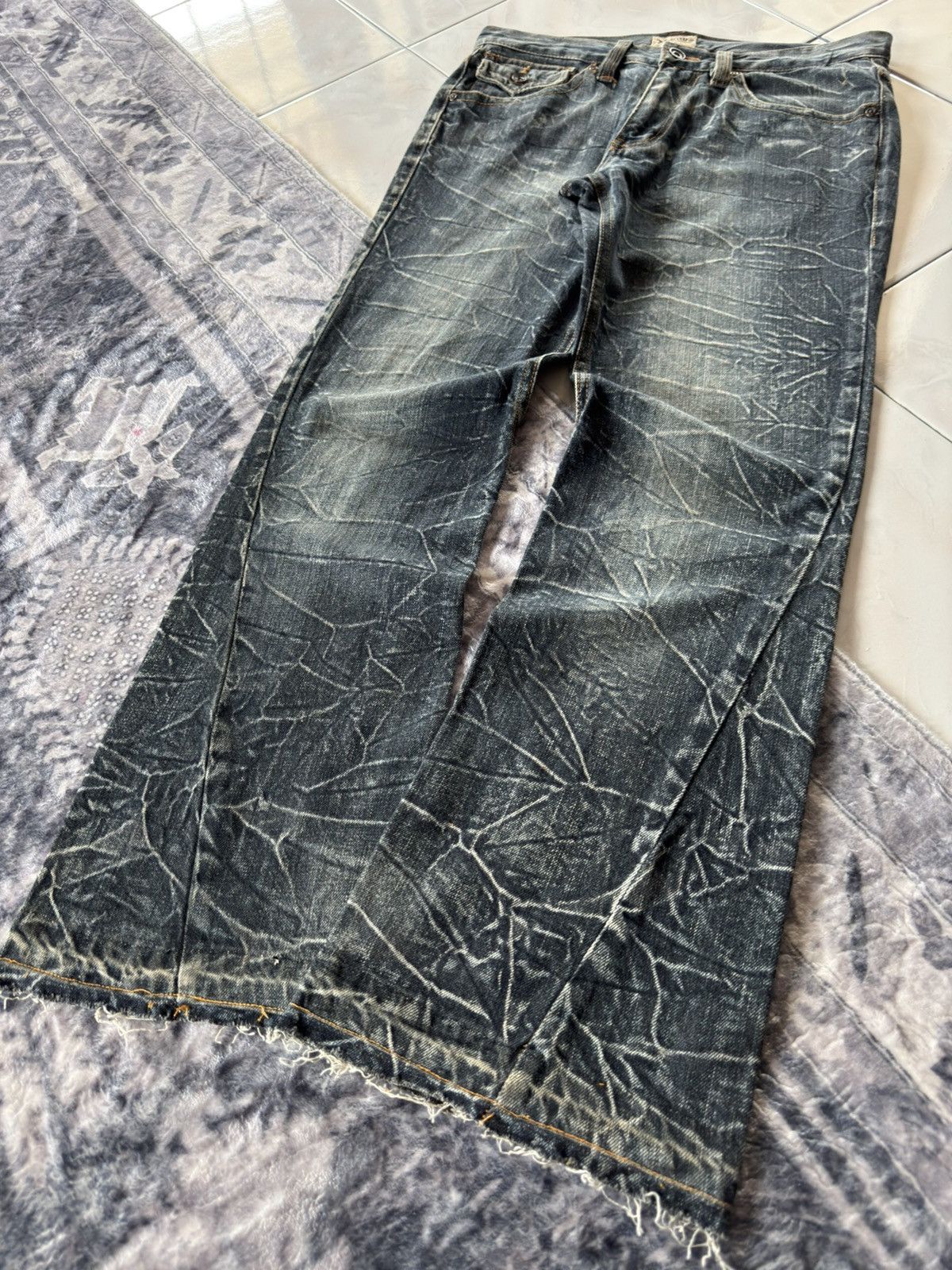 If Six Was Nine Nylaus Japan Shatter Wash Spiral Glam Flared Jeans Size US 30 / EU 46 - 11 Thumbnail