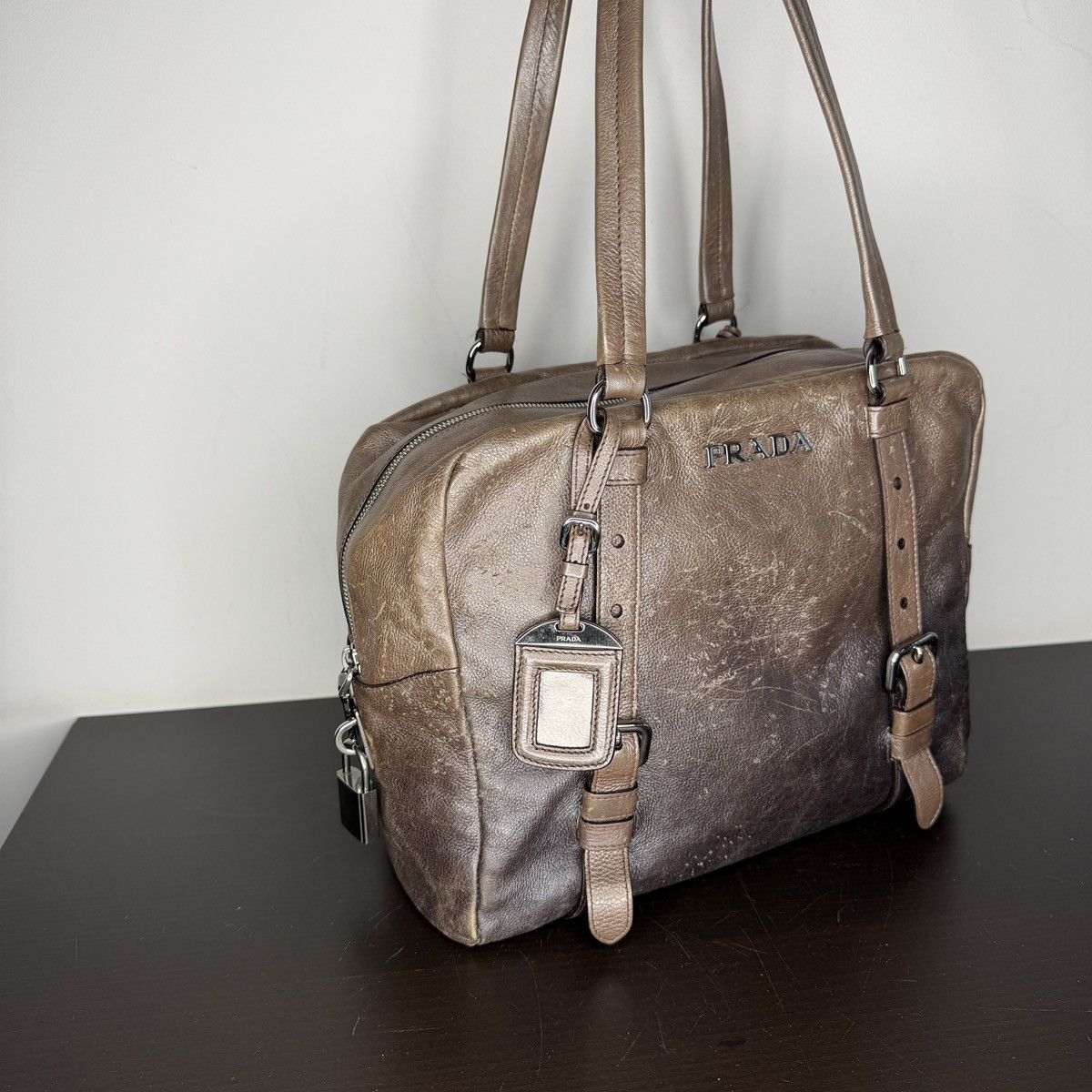 Prada Prada Milano Shoulder Handle Bag Brown Leather with Padlock Size ONE SIZE - 2 Thumbnail