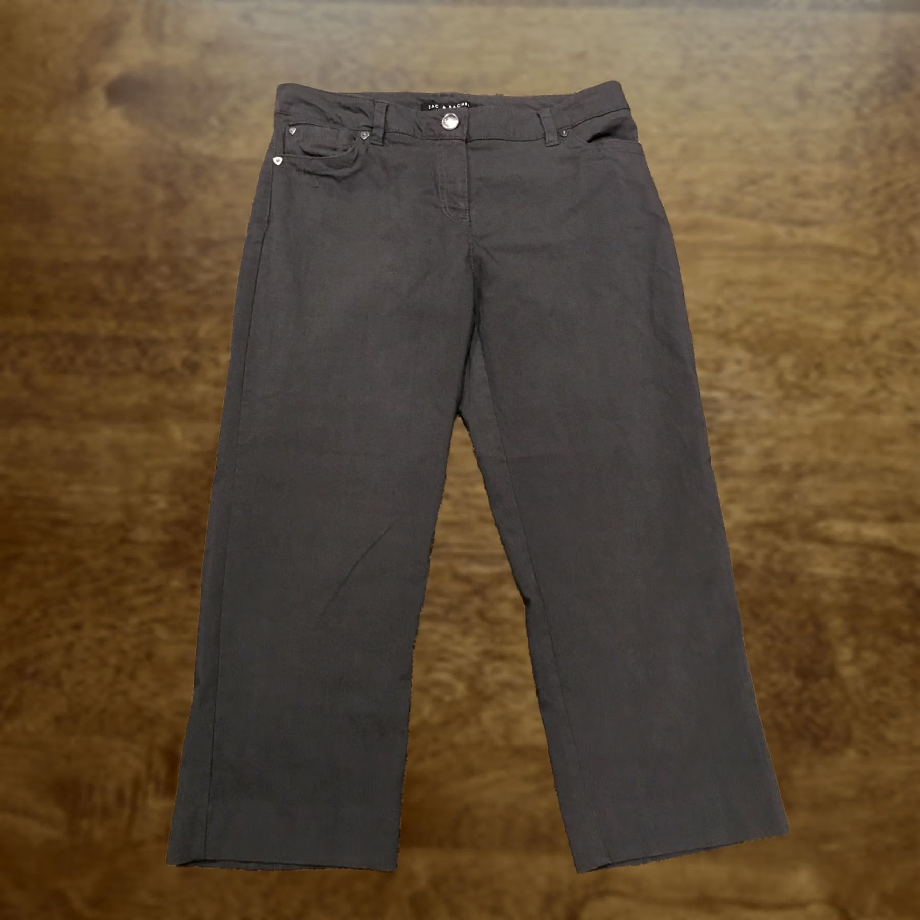 Vintage zac & Rachel Womens Capri Pants 8 Gray Rayon Blend Wide-Leg Inseam 21 Pockets Capris Fashion Casual Accessories Pants Women 30" Waist 30” Vintage: No Size ONE SIZE - 1 Thumbnail